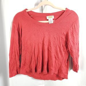 Talbots Womens Medium Petite Pink 3/4 Sleeve Cotton Modal Top Shirt Blouse